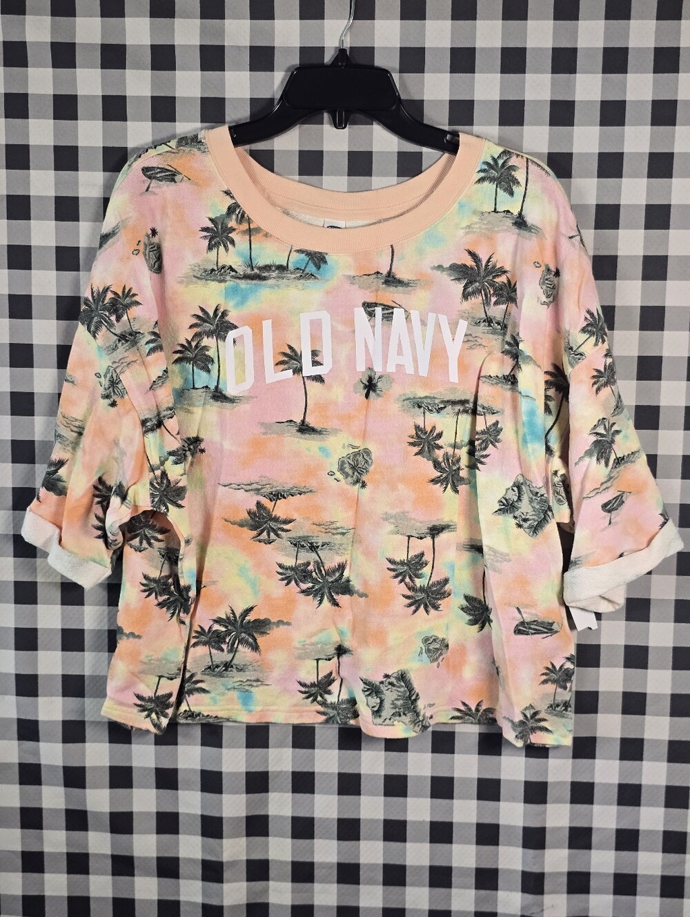Old Navy Women’s XL Tropical Palm Tree Graphic Sweatshirt Pastel Beach Coastal